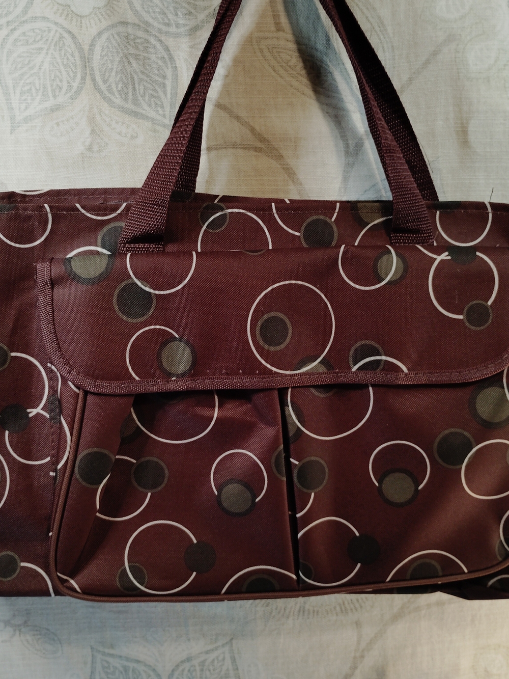 Women's Large Maroon Tote Bag with Circle Print